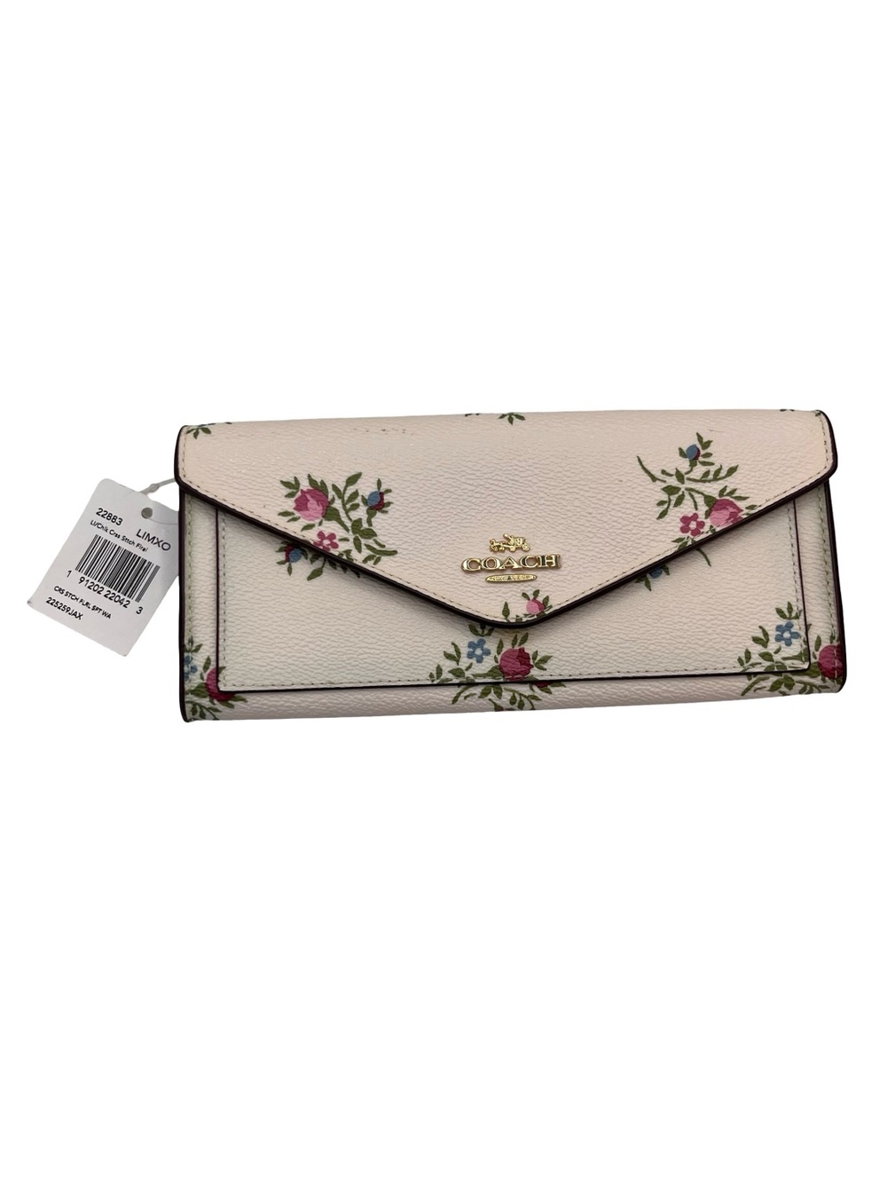 Coach Chic Cross Stitch Floral Print Slim Envelope Wallet Pink & White